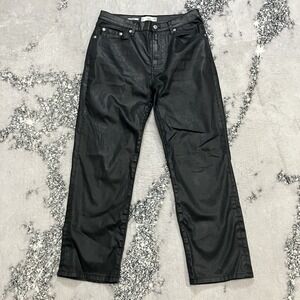 MNG Mango Faux Leather Pants Black Womens Sz 8 Straight Leg Mid Rise Biker